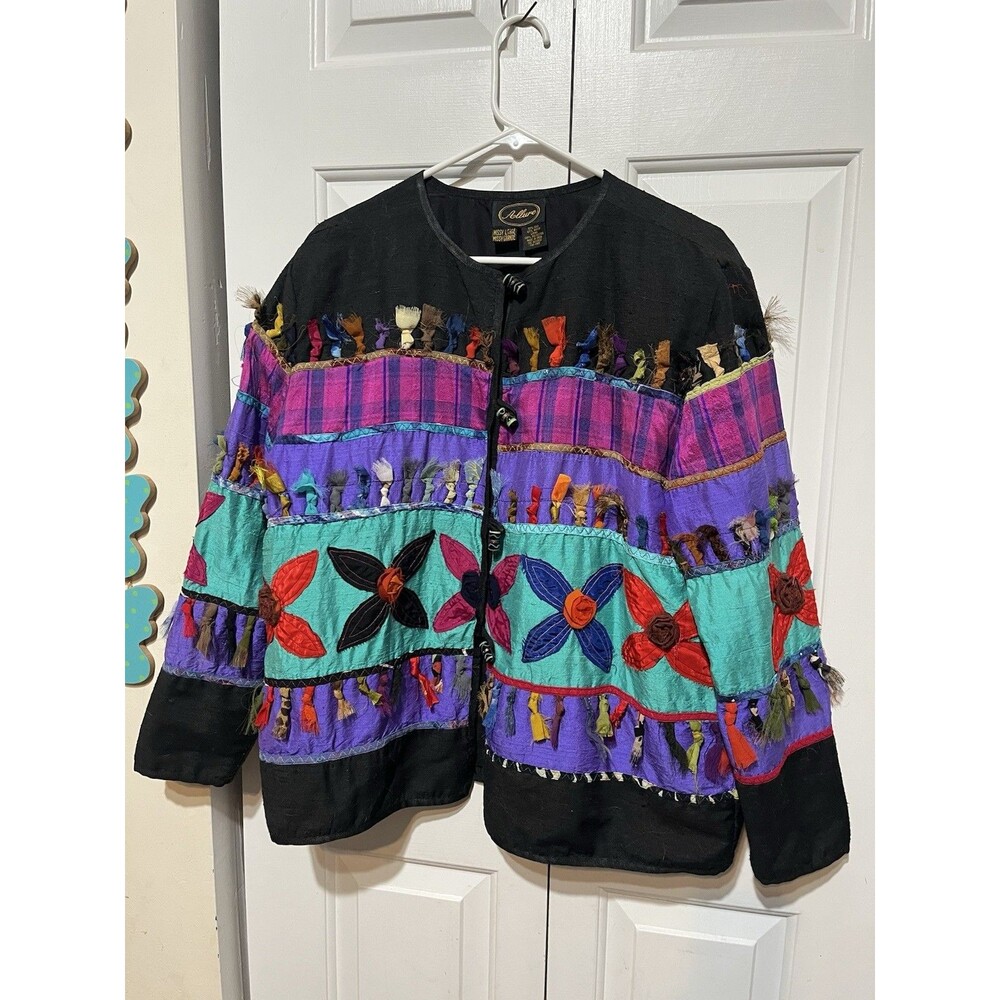 Vintage Allure Multicolor Embroidered Art Patchwork Jacket Women's Missy Large